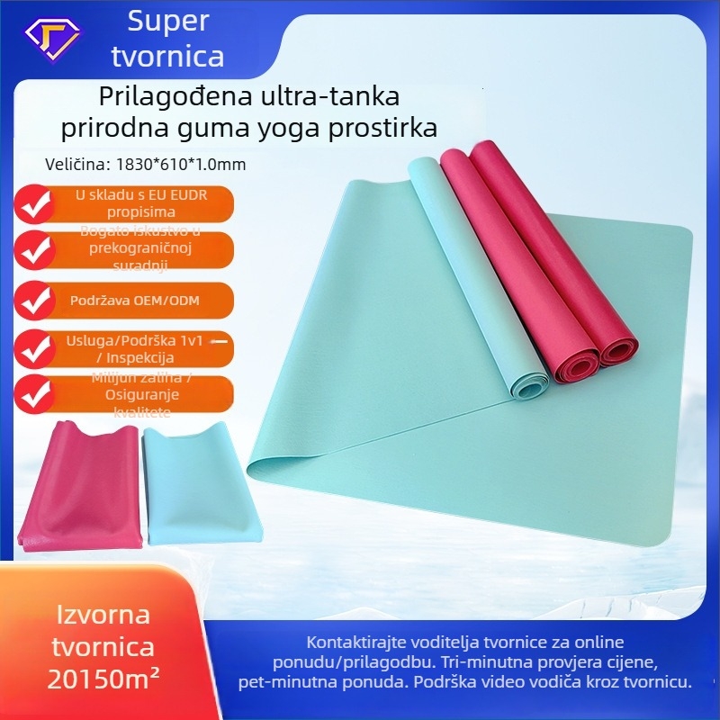 Sklopiva joga podloga, ultra-tanka 1 mm, prirodni kaučuk, protuklizna i bez mirisa, 1150 g, prilagođena