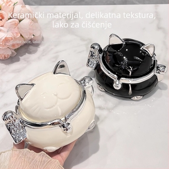 Keramička pepeljara Maneki-Neko s poklopcem – moderan kreativni dizajn, prilagodljivo, stilovi nordijski / crtani / novi kineski stil, Benyi Home Furnishings