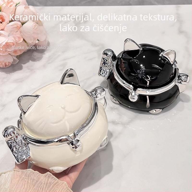 Keramička pepeljara Maneki-Neko s poklopcem – moderan kreativni dizajn, prilagodljivo, stilovi nordijski / crtani / novi kineski stil, Benyi Home Furnishings