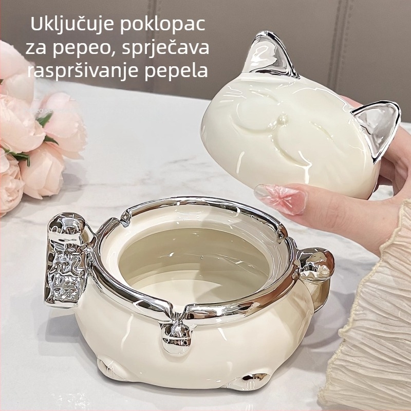 Keramička pepeljara Maneki-Neko s poklopcem – moderan kreativni dizajn, prilagodljivo, stilovi nordijski / crtani / novi kineski stil, Benyi Home Furnishings