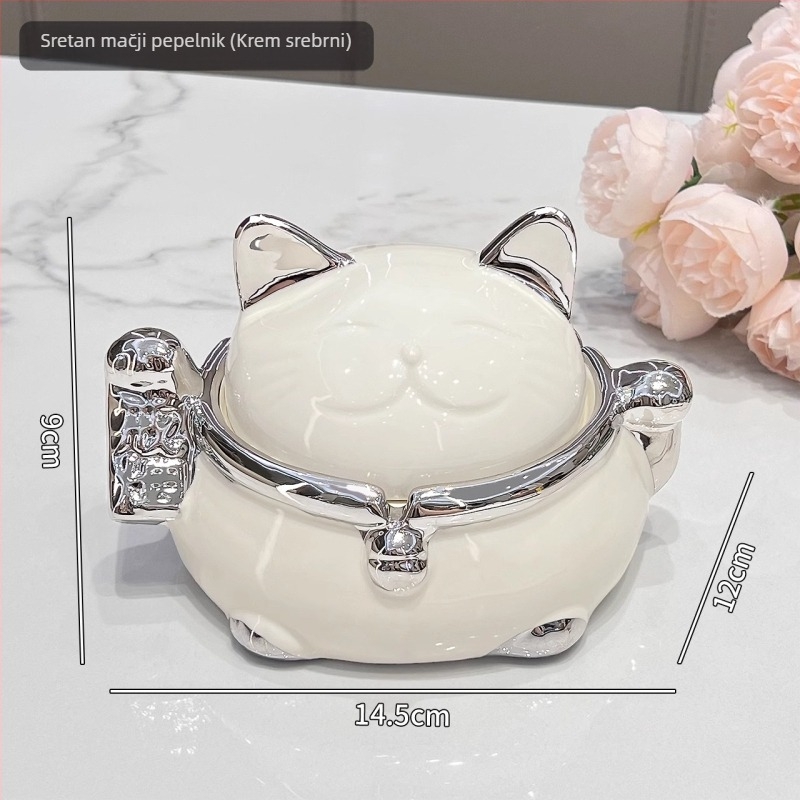 Keramička pepeljara Maneki-Neko s poklopcem – moderan kreativni dizajn, prilagodljivo, stilovi nordijski / crtani / novi kineski stil, Benyi Home Furnishings