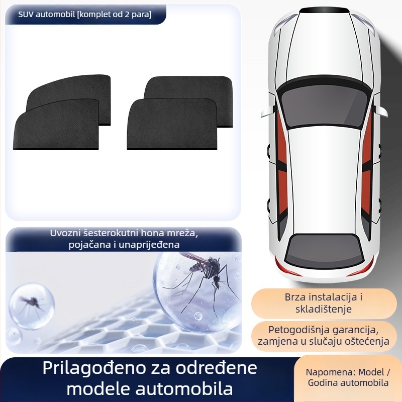 Mreža protiv komaraca za bočne prozore automobila – mreža za insekte za univerzalne bočne prozore, sjenilo, minimalistički stil, prilagodljivo