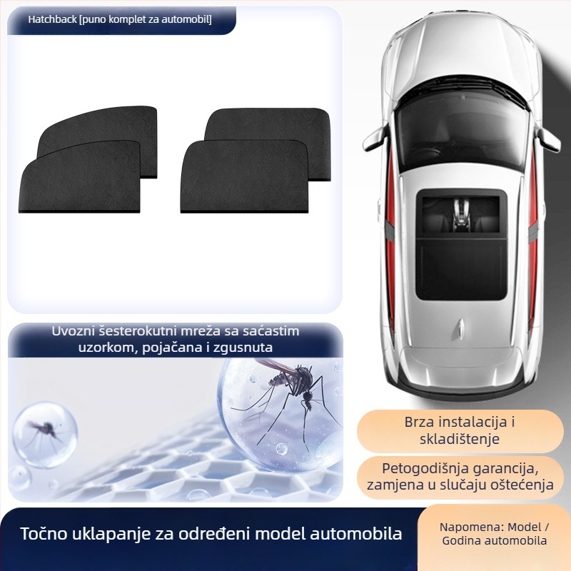Mreža protiv komaraca za bočne prozore automobila – mreža za insekte za univerzalne bočne prozore, sjenilo, minimalistički stil, prilagodljivo