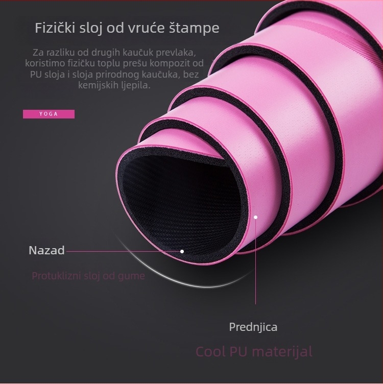 Prilagodljiva gumena joga podloga – ekološki debela fitness podloga s logotipom i linijom poravnanja tijela