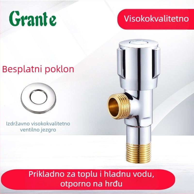 Trokutasti bakreni ventil s produženim tijelom, ugradnja u zid, keramičko jezgro ventila, nominalni tlak 0,8 MPa, za kupaonicu i kuhinju