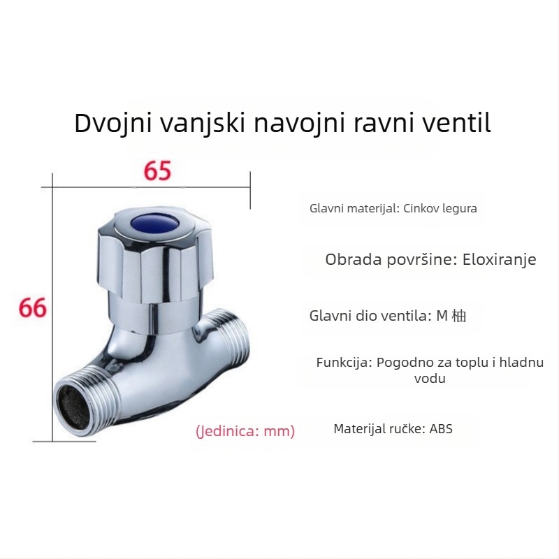 Bakreni troputni ventil s navojem, model 4-točkovni pravac ventil, rad tlaka 1 MPa, za slavinu