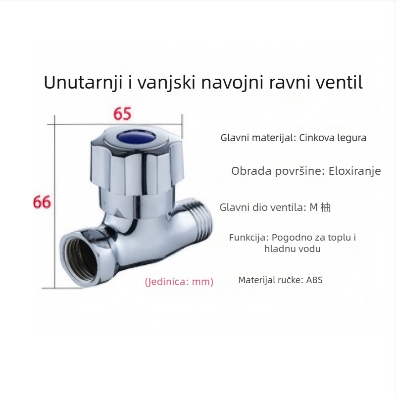 Bakreni troputni ventil s navojem, model 4-točkovni pravac ventil, rad tlaka 1 MPa, za slavinu