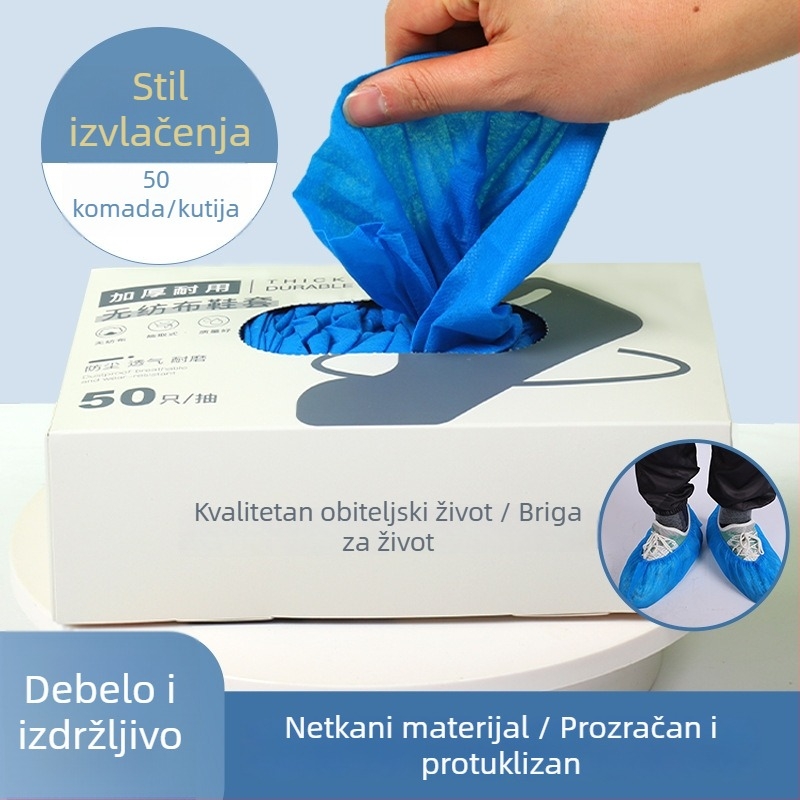 Jednokratne navlake za cipele, zidni dispenser s izvlačnim spremnikom, tkanina, protuklizni, debljina 4 g, prilagođeni uzorak s tiskanim logom, 50 komada po kutiji