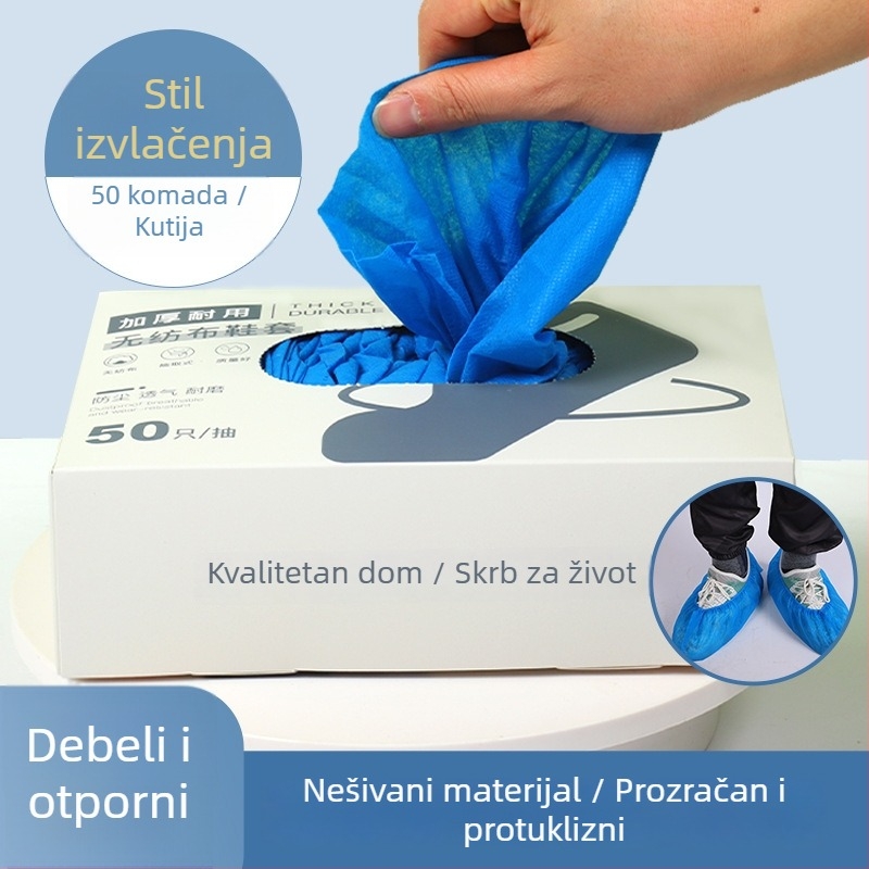 Jednokratne navlake za cipele, zidni dispenser s izvlačnim spremnikom, tkanina, protuklizni, debljina 4 g, prilagođeni uzorak s tiskanim logom, 50 komada po kutiji
