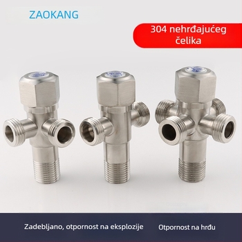 304 nehrđajući čelik kutni ventil s jednim ulazom i dva izlaza, Ø15 mm, pričvršćivanje zavijanjem, za bojler i perilicu rublja