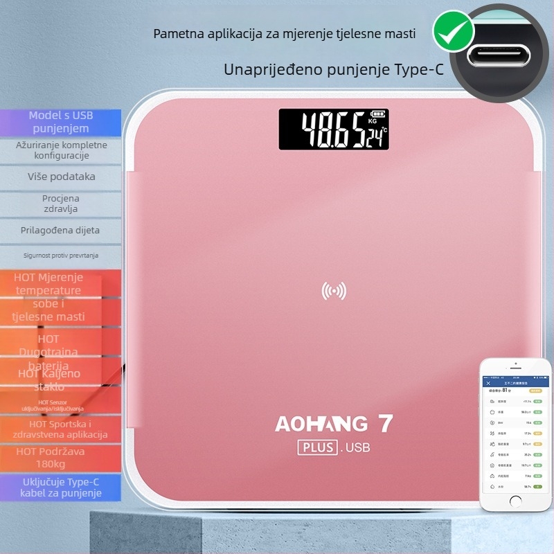 Vaga za tjelesnu masnoću, elektronička vaga za kućnu upotrebu (kapacitet 180 kg, pakiranje 10 kom., brend Beautiful, mogućnost privatne marke)