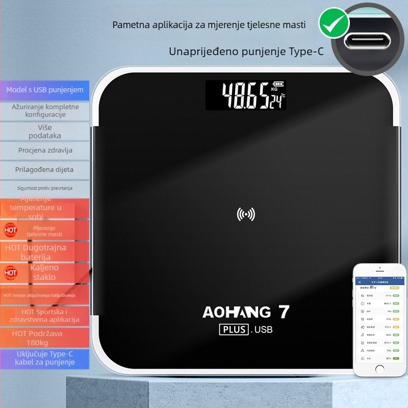 Vaga za tjelesnu masnoću, elektronička vaga za kućnu upotrebu (kapacitet 180 kg, pakiranje 10 kom., brend Beautiful, mogućnost privatne marke)