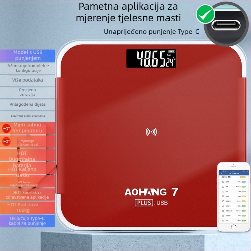 Vaga za tjelesnu masnoću, elektronička vaga za kućnu upotrebu (kapacitet 180 kg, pakiranje 10 kom., brend Beautiful, mogućnost privatne marke)