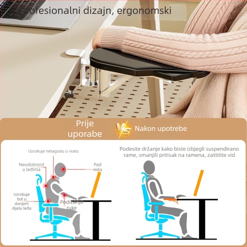 Kreativna podrška za ruku i lakat, bez bušenja, ublažava napetost u ruci, podložak za zglob miša, sklopivo i okretno proširenje radne površine