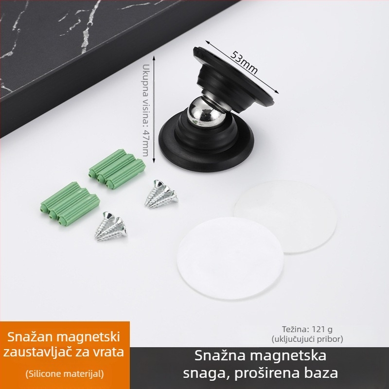 Magnetni dverni stopper na zid – ultra kratak, silikon podloga, bez bušenja, tih rad