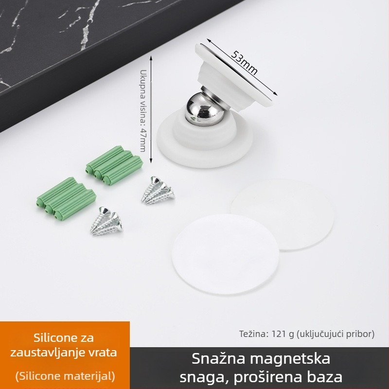 Magnetni dverni stopper na zid – ultra kratak, silikon podloga, bez bušenja, tih rad