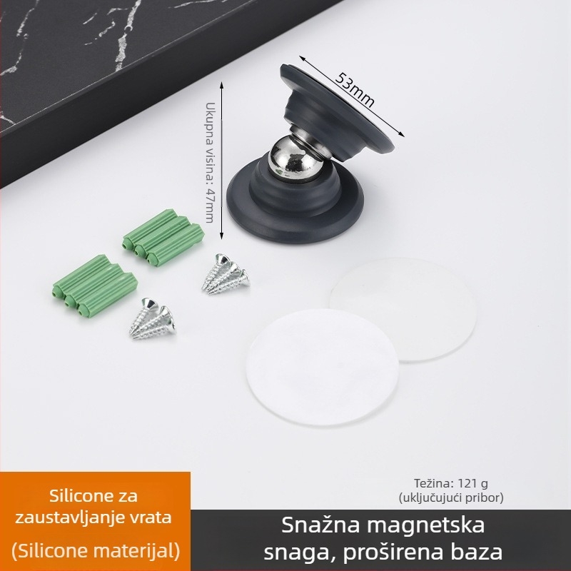 Magnetni dverni stopper na zid – ultra kratak, silikon podloga, bez bušenja, tih rad