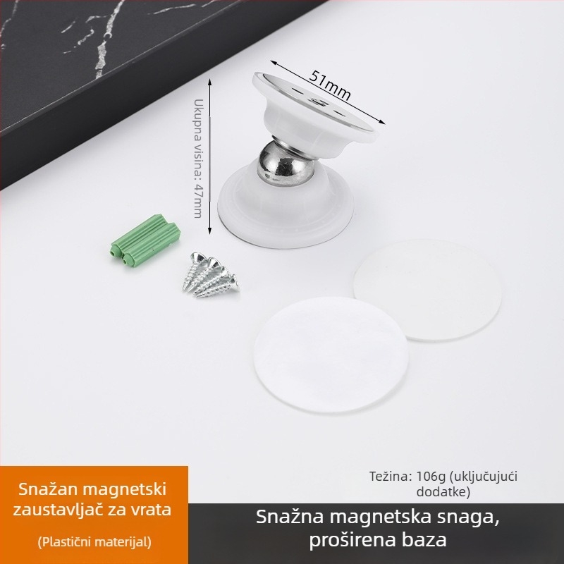 Magnetni dverni stopper na zid – ultra kratak, silikon podloga, bez bušenja, tih rad