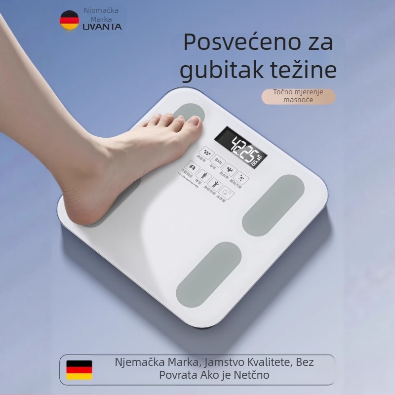 Oufanda Bluetooth vaga za tijelo s mjerenjem tjelesne masnoće i vode, 0,2–180 kg, kaljeno staklo, za odrasle