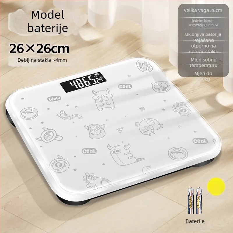 Bluetooth vaga za tjelesni postotak masti – karikatura dizajn, kućna upotreba, max 180 kg, marka Beautiful