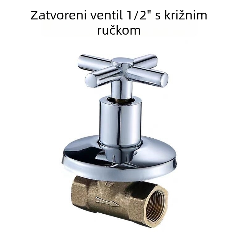 Bakarni skriveni ravni ventil za tuš, navoj 1/2'', unutarnji promjer Ø15 mm, radni tlak 1.0 MPa, skrivena montaža, moderni minimalistički stil