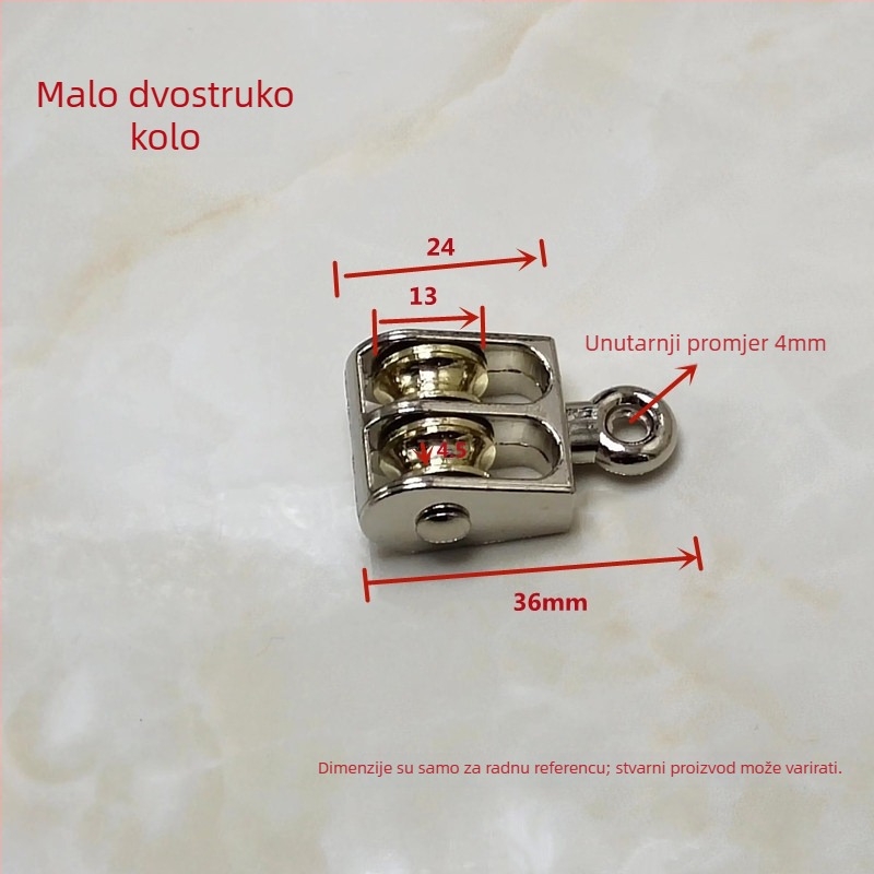 Remenica od cinkovog legura, mala remenica za ventilaciju staklenika; vanjski promjer 1 mm, promjer osovine 1 mm, radijus žljeba za uže 1 mm, debljina zida 1 mm
