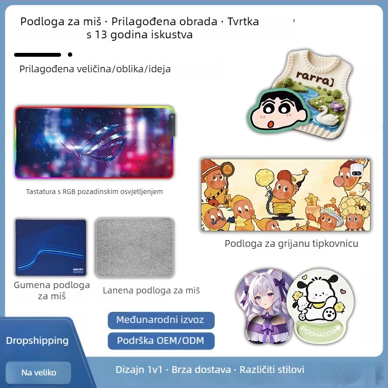 Reklamna podloga za miš s otiskom logotipa, toplinski prijenos, podrška zapešća, protuklizna, izrađena po slici
