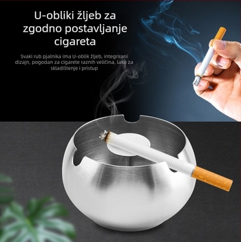 Sferni pepeljak od nehrđajućeg čelika 201, debelo dno, mogućnost tiskanja logotipa, prilagodljivo, pogodno za darove i promocije