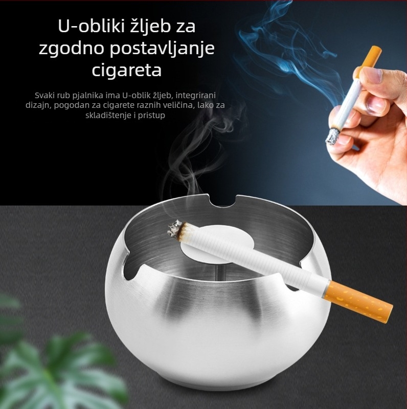 Sferni pepeljak od nehrđajućeg čelika 201, debelo dno, mogućnost tiskanja logotipa, prilagodljivo, pogodno za darove i promocije