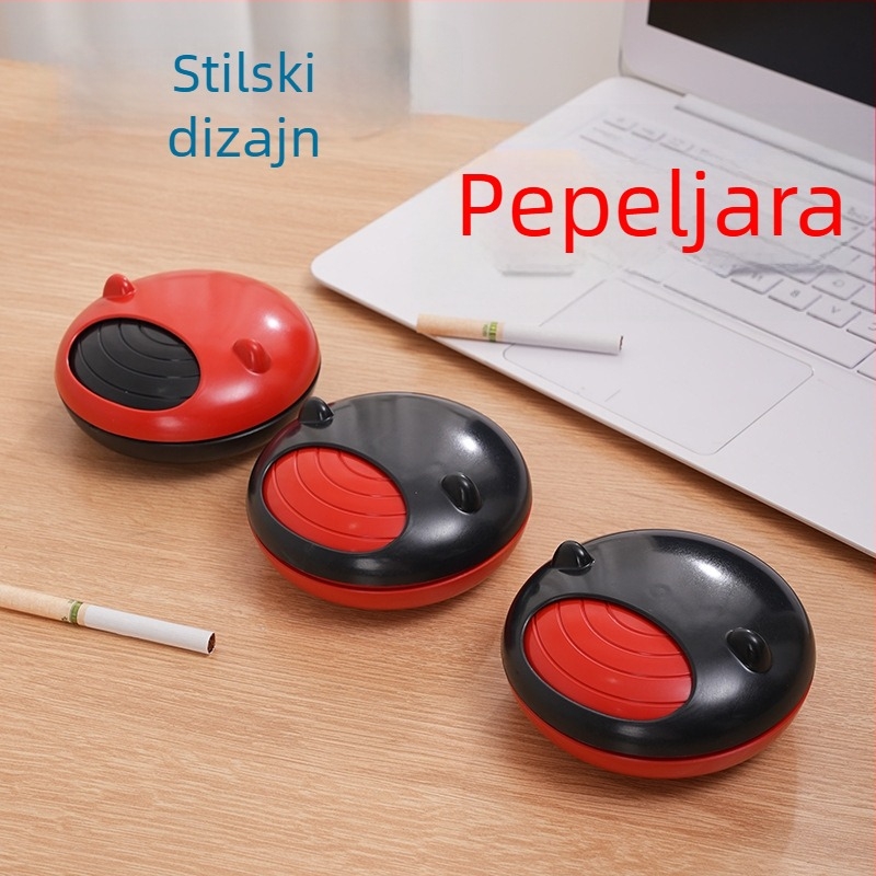Okretna pepeljara s poklopcem, kreativan moderan dizajn, sprječava rasipanje pepela, pogodna za dom, dnevni boravak i ured, plastika