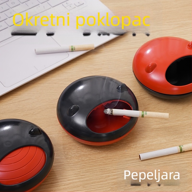 Okretna pepeljara s poklopcem, kreativan moderan dizajn, sprječava rasipanje pepela, pogodna za dom, dnevni boravak i ured, plastika