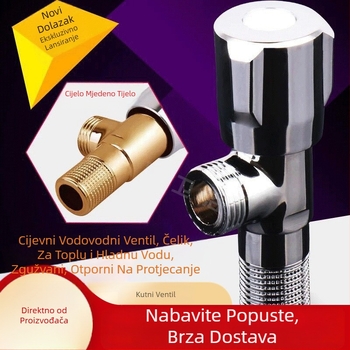 Uglovni ventil od bakra, debel i produžen, ugradbeni u zid, za toplu i hladnu vodu, model 34