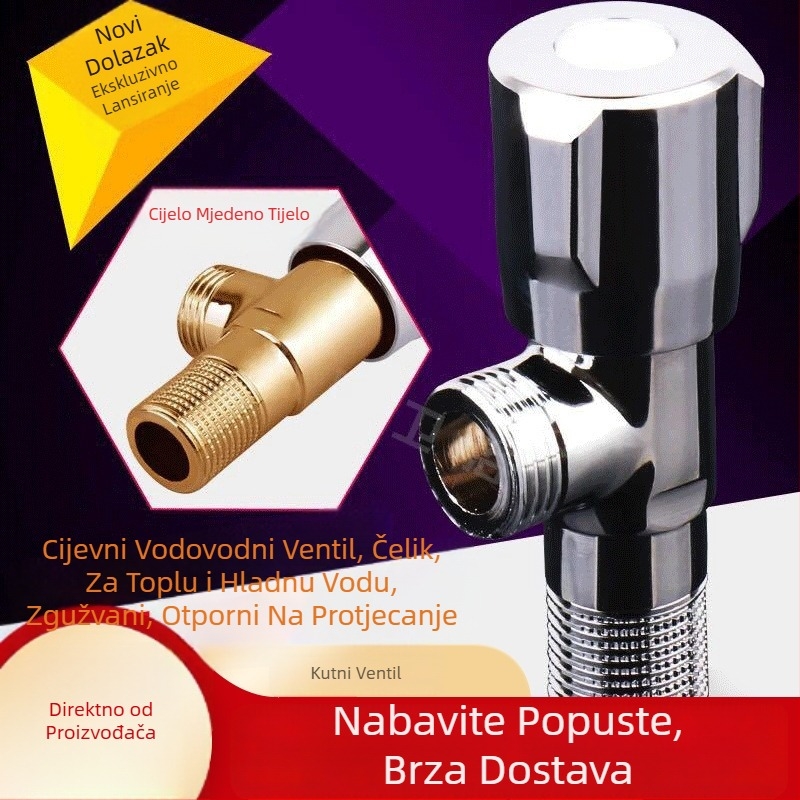 Uglovni ventil od bakra, debel i produžen, ugradbeni u zid, za toplu i hladnu vodu, model 34