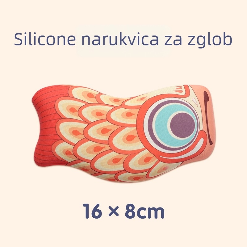 Silicone wrist pad za miš i tipkovnicu s motivom koi carp – potpora zapešća, prijenos topline, crtani stil