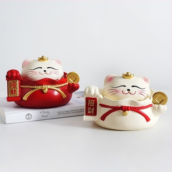 Cementni pepeljnjak Maneki-neko s logom – prilagodljiv, dekorativan, skladištenje, japanski crtani stil