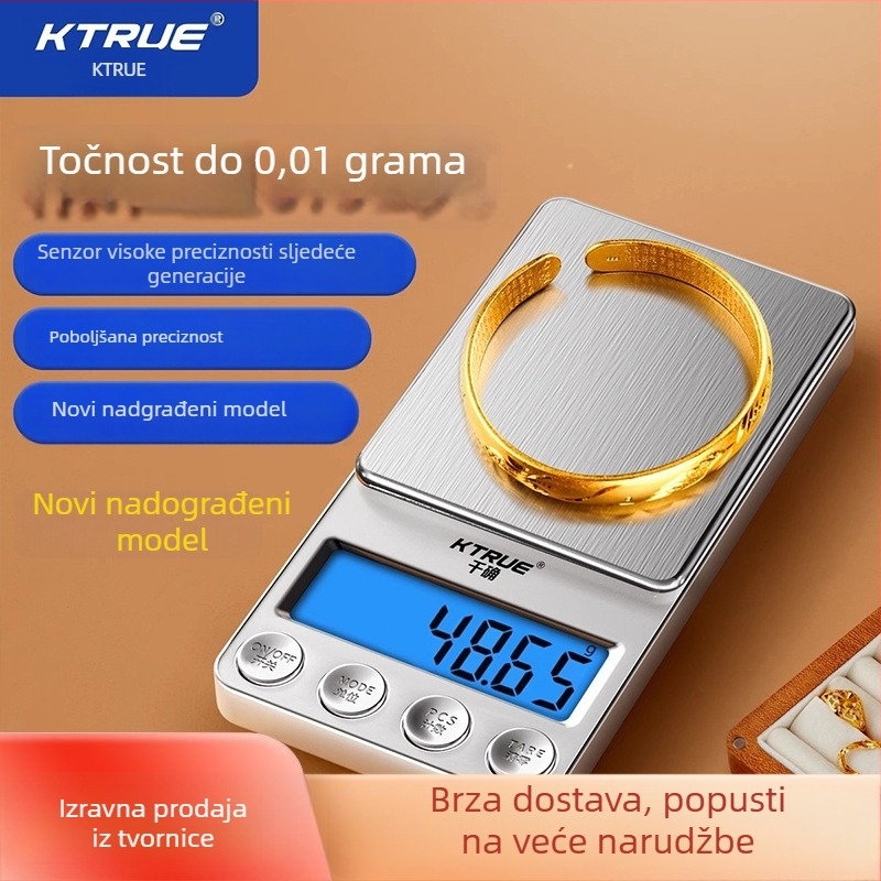 Zlatna elektronička vaga za nakit s točnošću 0.001 g, mjerenje u gramama
