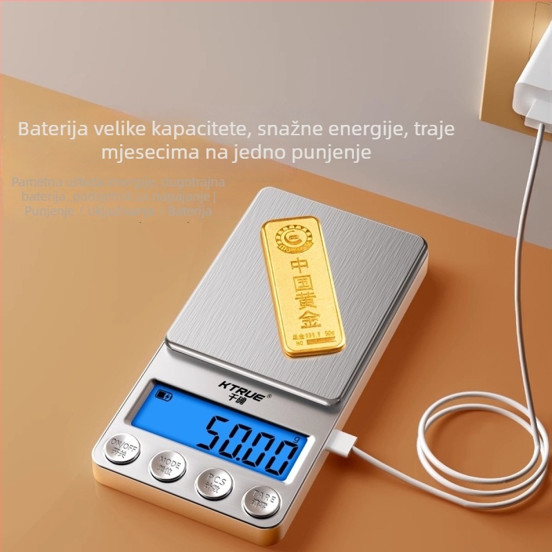Zlatna elektronička vaga za nakit s točnošću 0.001 g, mjerenje u gramama