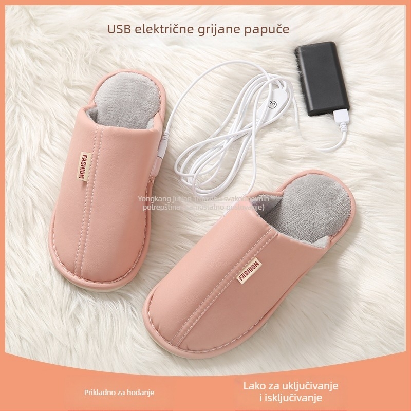 USB grijaće papuče za muškarce i žene, Punjive papuče s kožnim gornjim dijelom