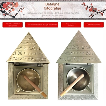 Tuhe metalni pepelnjak s poklopcem, piramidalni retro dizajn, stil Starog Egipta postmodern, dekorativno, skladištenje, kolekcija