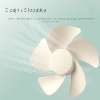 USB stolni ventilator s ugrađenom baterijom, 5 lopatica, sklopni dizajn, motor bez četkica, USB napajanje, 3 brzine
