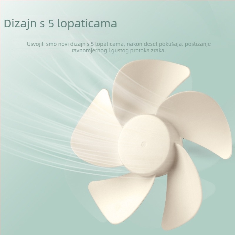 USB stolni ventilator s ugrađenom baterijom, 5 lopatica, sklopni dizajn, motor bez četkica, USB napajanje, 3 brzine