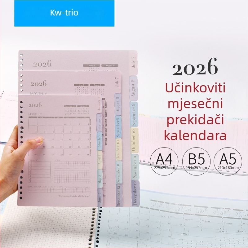 Kalendar s listovima Gy-a4 Plan 2026, 13 listova, papir s dvostrukim offsetom, Kw-trio Kedeyou
