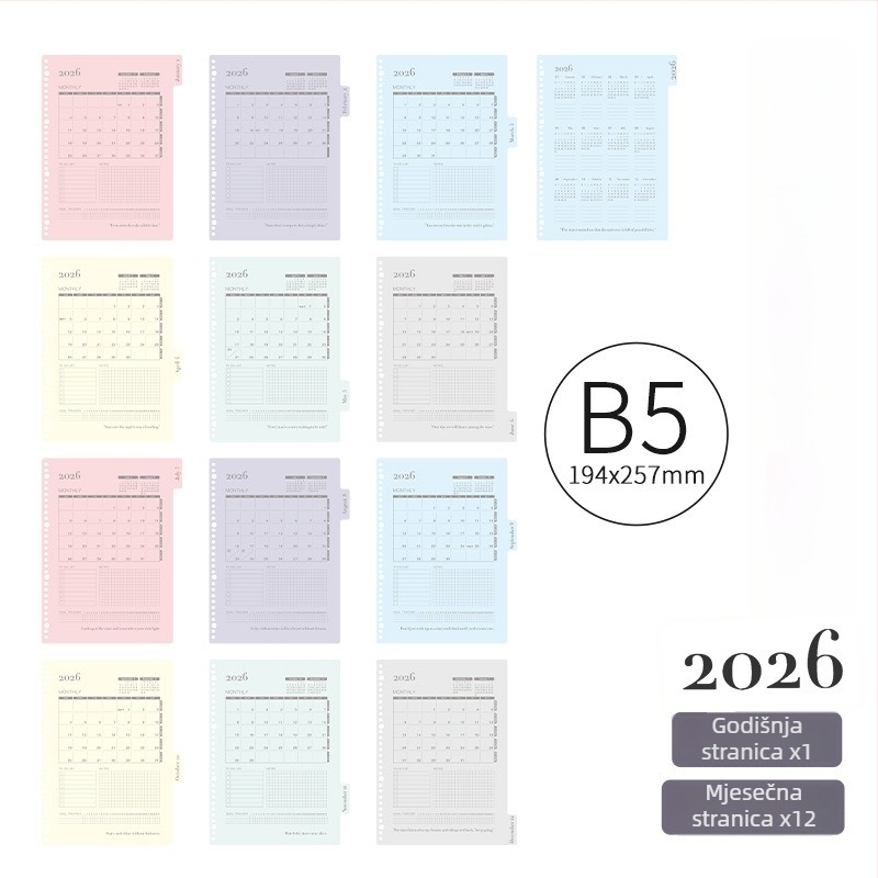 Kalendar s listovima Gy-a4 Plan 2026, 13 listova, papir s dvostrukim offsetom, Kw-trio Kedeyou