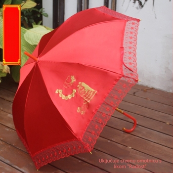 Dugi automatski svadbeni kišobran s 8 željeznih rebara, 190T tkanina, UV zaštita UPF 40+, otisak loga