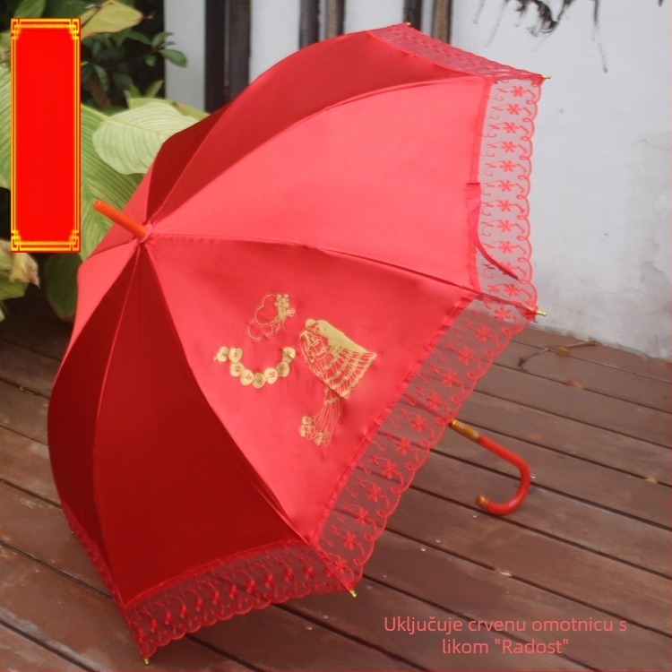 Dugi automatski svadbeni kišobran s 8 željeznih rebara, 190T tkanina, UV zaštita UPF 40+, otisak loga