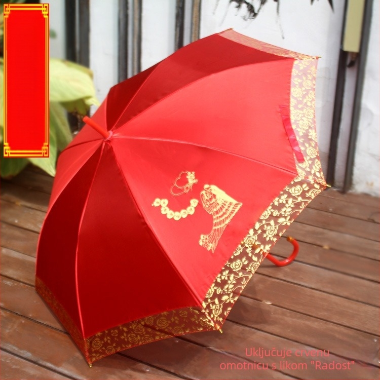 Dugi automatski svadbeni kišobran s 8 željeznih rebara, 190T tkanina, UV zaštita UPF 40+, otisak loga