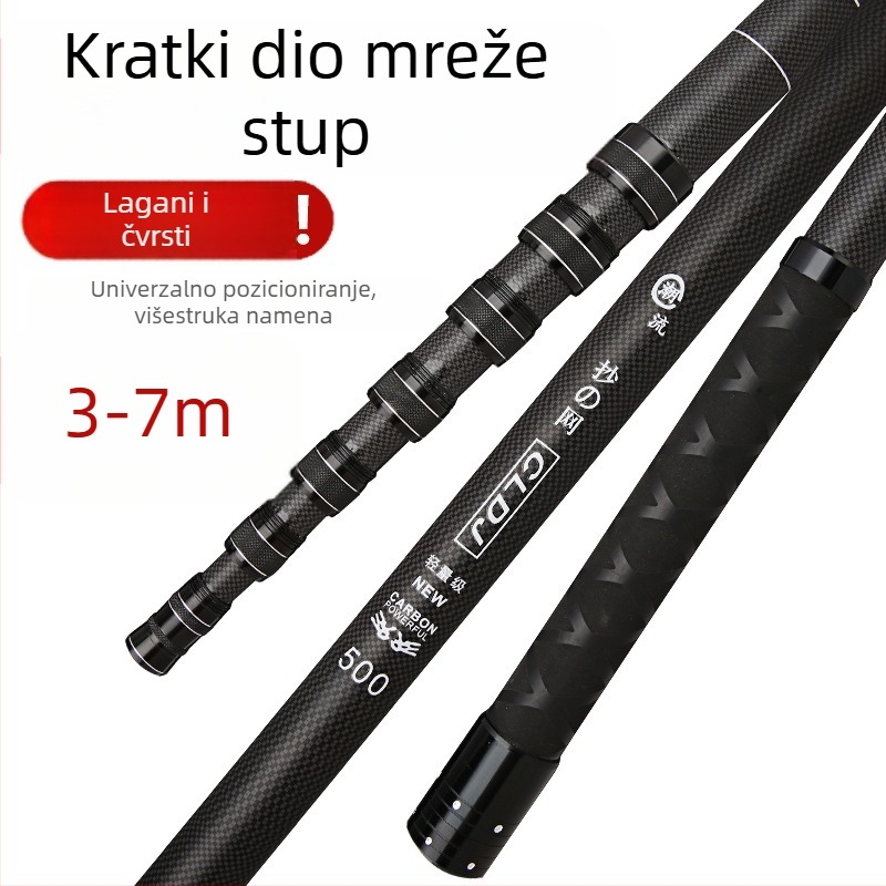Karbonska teleskopna palica za dip mrežu, 7 sekcija, 480 g, čvrsta konstrukcija