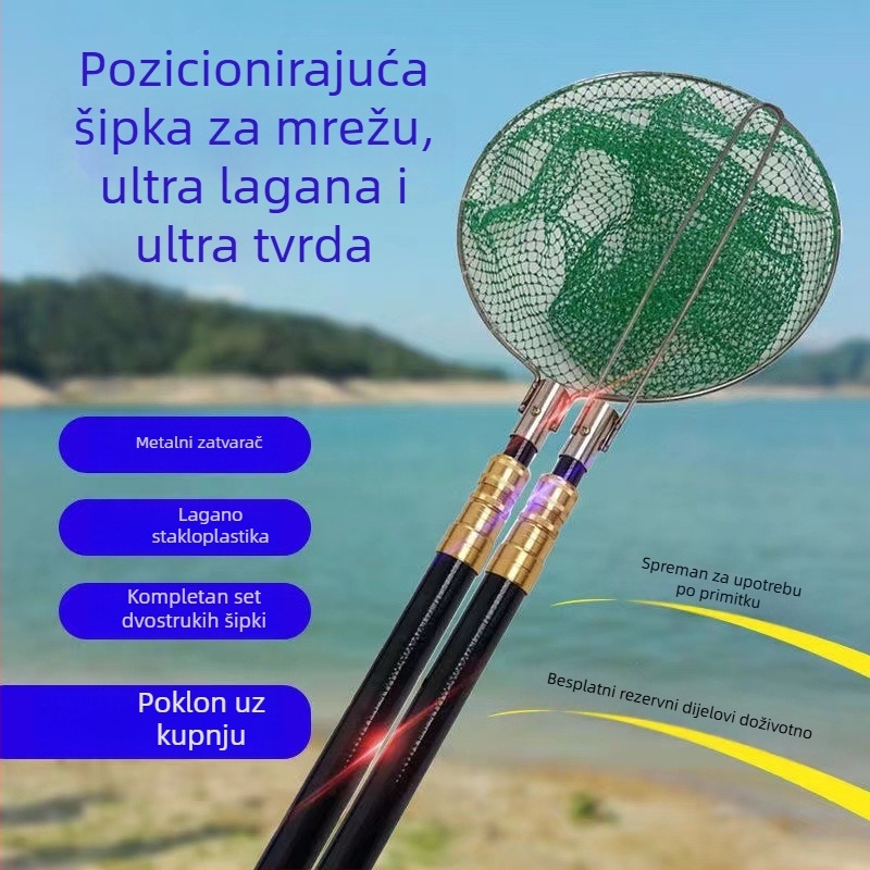 Teleskopska mreža za ribolov s dvije šipke, ojačana stakloplastikom, izuzetno lagana i izdržljiva, kompletan set