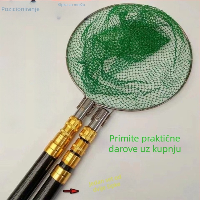 Teleskopska mreža za ribolov s dvije šipke, ojačana stakloplastikom, izuzetno lagana i izdržljiva, kompletan set