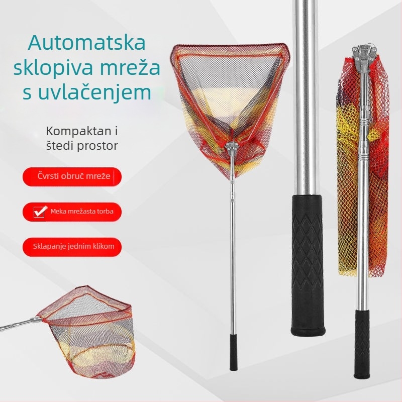 Sklopiva teleskopska šipka za mrežu od nehrđajućeg čelika s integriranim trokutičnim džepom – set mreže